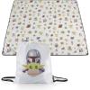 Picnic TIME Disney Mickey Mouse Impresa Picnic Blanket, Lightweight Beach Blanket, Machine Washable, (Mickey Face with Red Background)(Star Wars Mandalorian Grogu – Black and White)