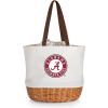 Picnic TIME NCAA Coronado Canvas and Willow Basket Tote, Picnic Tote Bag, Beach Tote, (Beige Canvas)(Alabama Crimson Tide)