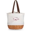 Picnic TIME NCAA Coronado Canvas and Willow Basket Tote, Picnic Tote Bag, Beach Tote, (Beige Canvas)(Arkansas Razorbacks)