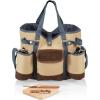 Wine Country Tote – Wine & Cheese Picnic Tote, (Beige Canvas with Navy Blue & Brown Accents)(Tan/Blue)