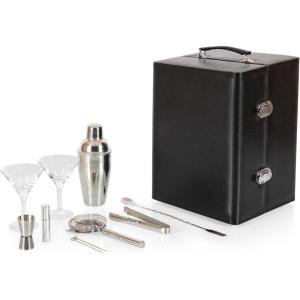 A Picnic time Manhattan Cocktail Case, Stainless Steel Shaker Set, Premium Bar Tools, Bar Accessories and Bartender Kit Mahogany(Black)