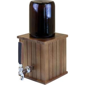 LEGACY – a Picnic Time Brand – Acacia Wood Beer Growler Tap with 64-Ounce Amber Glass Growler
