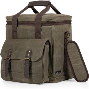 LEGACY – a Picnic Time Brand – Weekender Distressed Waxed Canvas 6 Bottle Insulated Wine Bag, Soft Cooler Wine Tote Bag, Wine Picnic Bag, (Khaki Green)