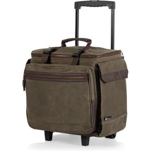 LEGACY – a Picnic Time Brand Somm – 12 Bottle Insulated Waxed Canvas Wine Bag with Rolling Cart, Khaki Green with Brown Accents
