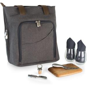 LEGACY – a Picnic Time Brand Sonoma Wine & Cheese Picnic Tote Service for 2, Insulated Wine Carrier Bag with Cheese Board, (Gray)(Gray)