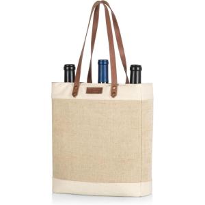 LEGACY – a Picnic Time brand – Pinot Jute 2 Bottle Insulated Wine Bag – Wine Tote Bag – Wine Gift Bag, (Beige)(3-botlle)