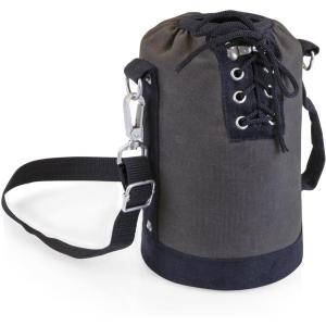 LEGACY – a Picnic Time brand Canvas Lace-up Insulated Growler Tote, Black with Brown Accents(Gray with Black Accents)