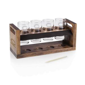 NFL Craft Beer Flight Set – Beer Glasses Set – Gifts for Beer Lovers, (Acacia Wood)(Chicago Bears)