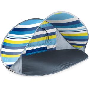 ONIVA – a Picnic Time brand – Manta Portable Beach Tent – Pop Up Tent – Beach Sun Shelter Pop Up, (Navy Blue & White Stripe)(Beach Stripes)