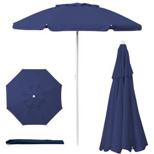 PICNIC TIME 5.5 Ft Portable Beach Umbrella, Lightweight UV Protection Sunshade with Tilt Pole & Carry Bag, Outdoor Canopy Umbrella for Beach, Sand, Pool, Patio, Camping, Travel, or Backyard Shade, (Blue Pinstripe Pattern)(Navy Blue)