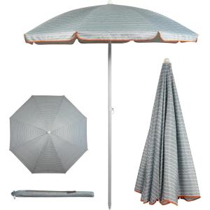 PICNIC TIME 5.5 Ft Portable Beach Umbrella, Lightweight UV Protection Sunshade with Tilt Pole & Carry Bag, Outdoor Canopy Umbrella for Beach, Sand, Pool, Patio, Camping, Travel, or Backyard Shade, (Blue Pinstripe Pattern)(Wave Break Gray Pattern)