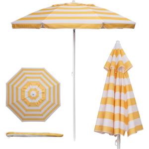 PICNIC TIME 5.5 Ft Portable Beach Umbrella, Lightweight UV Protection Sunshade with Tilt Pole & Carry Bag, Outdoor Canopy Umbrella for Beach, Sand, Pool, Patio, Camping, Travel, or Backyard Shade, (Blue Pinstripe Pattern)(Yellow Cabana Stripe)
