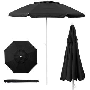 PICNIC TIME 5.5 Ft Portable Beach Umbrella, Lightweight UV Protection Sunshade with Tilt Pole & Carry Bag, Outdoor Canopy Umbrella for Beach, Sand, Pool, Patio, Camping, Travel, or Backyard Shade, (Blue Pinstripe Pattern)(Black)