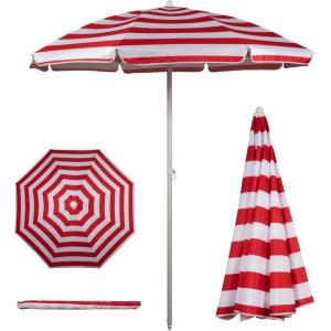 PICNIC TIME 5.5 Ft Portable Beach Umbrella, Lightweight UV Protection Sunshade with Tilt Pole & Carry Bag, Outdoor Canopy Umbrella for Beach, Sand, Pool, Patio, Camping, Travel, or Backyard Shade, (Blue Pinstripe Pattern)(Red Cabana Stripe)