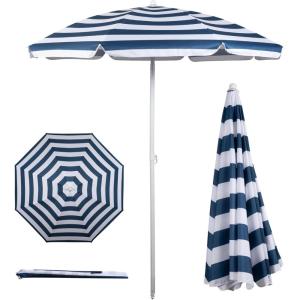 PICNIC TIME 5.5 Ft Portable Beach Umbrella, Lightweight UV Protection Sunshade with Tilt Pole & Carry Bag, Outdoor Canopy Umbrella for Beach, Sand, Pool, Patio, Camping, Travel, or Backyard Shade, (Blue Pinstripe Pattern)(Blue & White Stripe)