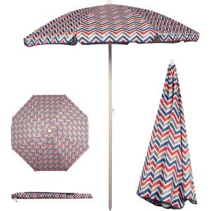 PICNIC TIME 5.5 Ft Portable Beach Umbrella, Lightweight UV Protection Sunshade with Tilt Pole & Carry Bag, Outdoor Canopy Umbrella for Beach, Sand, Pool, Patio, Camping, Travel, or Backyard Shade, (Blue Pinstripe Pattern)(Vibe Collection – Navy Blue  Orange  & Gray Pattern)