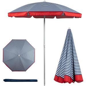 PICNIC TIME 5.5 Ft Portable Beach Umbrella, Lightweight UV Protection Sunshade with Tilt Pole & Carry Bag, Outdoor Canopy Umbrella for Beach, Sand, Pool, Patio, Camping, Travel, or Backyard Shade, (Blue Pinstripe Pattern)(Blue Pinstripe Pattern)