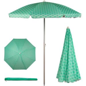 PICNIC TIME 5.5 Ft Portable Beach Umbrella, Lightweight UV Protection Sunshade with Tilt Pole & Carry Bag, Outdoor Canopy Umbrella for Beach, Sand, Pool, Patio, Camping, Travel, or Backyard Shade, (Blue Pinstripe Pattern)(Mermaid Teal)