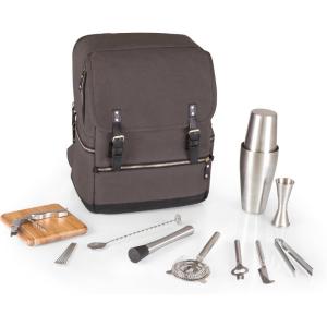 PICNIC TIME Bar Backpack 16-Piece Portable Cocktail Set, Portable Bar Case with Cocktail Shaker Set, (Gray)