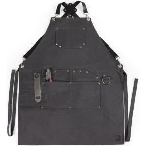 PICNIC TIME Collins Mixologist Apron Made in Black Waxed Canvas Vegan Leather with Corkscrew and Bottle Opener, Features Numerous Pockets and Folds to Easy-to-Carry Tote (Gray with Black Accents)
