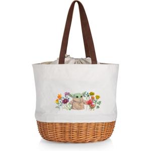 PICNIC TIME Coronado Canvas and Willow Basket Tote, Picnic Tote Bag, Beach Tote((Beige Canvas))