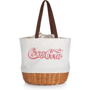 PICNIC TIME Coronado Canvas and Willow Basket Tote, Picnic Tote Bag, Beach Tote(Coca-cola – Beige Canvas)