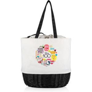 PICNIC TIME Coronado Canvas and Willow Basket Tote, Picnic Tote Bag, Beach Tote(Disney 100 – White Canvas With Black Accents)