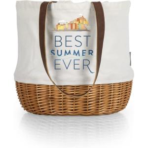 PICNIC TIME Coronado Canvas and Willow Basket Tote, Picnic Tote Bag, Beach Tote(Disney Pixar Luca – Beige Canvas)