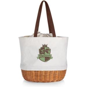 PICNIC TIME Coronado Canvas and Willow Basket Tote, Picnic Tote Bag, Beach Tote(Harry Potter Slytherin – Beige Canvas)