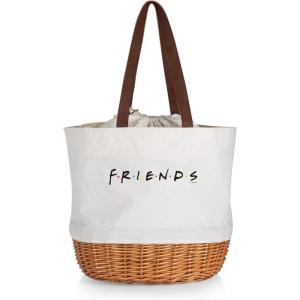 PICNIC TIME Coronado Canvas and Willow Basket Tote, Picnic Tote Bag, Beach Tote(Warner Bro Friends – Beige Canvas)