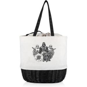 PICNIC TIME Coronado Canvas and Willow Basket Tote, Picnic Tote Bag, Beach Tote((White Canvas With Black Accents))