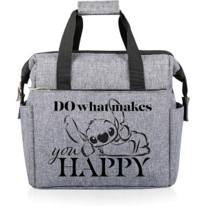 PICNIC TIME Disney Lilo & Stitch Drool On The Go Lunch Bag, Soft Cooler Lunch Box, Insulated Lunch Bag, (Black)(Disney Lilo & Stitch – Heathered Gray)