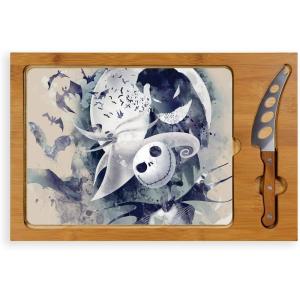 PICNIC TIME Disney Mickey Mouse Icon Glass Top Cutting Board & Knife Set, Cheese Boards Charcuterie Boards, Serving Platter, (Parawood & Bamboo)(Disney Nightmare Before Christmas Jack & Zero – Parawood & Bamboo)