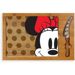 PICNIC TIME Disney Mickey Mouse Icon Glass Top Cutting Board & Knife Set, Cheese Boards Charcuterie Boards, Serving Platter, (Parawood & Bamboo)(Disney Minnie Mouse – Parawood & Bamboo)