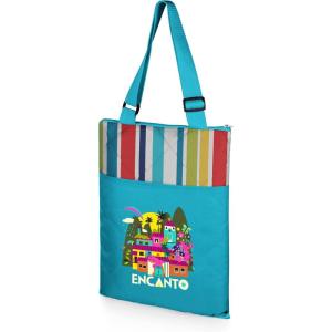 PICNIC TIME Disney Mickey Mouse Vista Outdoor Picnic Blanket & Tote, Beach Blanket, Camping Blanket, (Mickey Mouse Pattern with Black Exterior)(Disney Encanto – Fun Stripe Pattern With Aqua Blue Exterior)