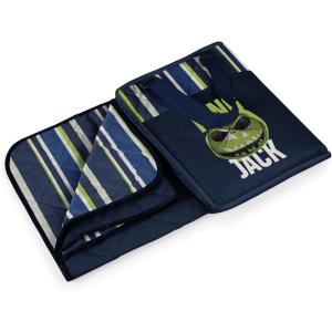 PICNIC TIME Disney Mickey Mouse Vista Outdoor Picnic Blanket & Tote, Beach Blanket, Camping Blanket, (Mickey Mouse Pattern with Black Exterior)(Disney Nightmare Before Christmas Jack – Blue Stripe Pattern With Navy Blue Exterior)