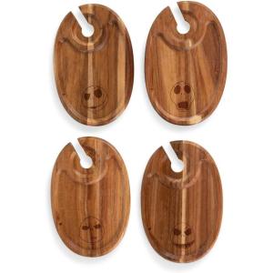 PICNIC TIME Disney Mickey Mouse Wine Appetizer Plate Set of 4, Cocktail Plate with Glass Holder, Cheese Board with Wine Holder, (Acacia Wood), 9 x 6(Disney Nightmare Before Christmas Jack – Acacia Wood)
