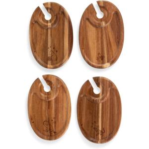 PICNIC TIME Disney Mickey Mouse Wine Appetizer Plate Set of 4, Cocktail Plate with Glass Holder, Cheese Board with Wine Holder, (Acacia Wood), 9 x 6(Disney The Winnie the Pooh – Acacia Wood)