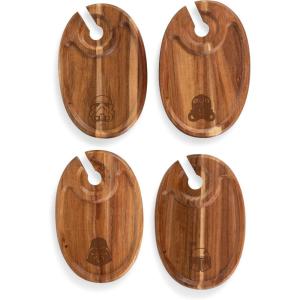 PICNIC TIME Disney Mickey Mouse Wine Appetizer Plate Set of 4, Cocktail Plate with Glass Holder, Cheese Board with Wine Holder, (Acacia Wood), 9 x 6(Star Wars Dark Side – Acacia Wood)