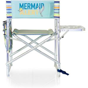 PICNIC TIME Disney Pixar Cars Lightning McQueen Sports Chair with Side Table, Beach Chair, Camp Chair for Adults, (Red)(Disney Princess the Little Mermaid – Sky Blue With Multi Stripe Pattern)