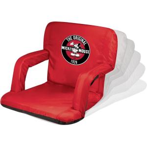 PICNIC TIME Disney Pixar Cars Lightning McQueen Ventura Reclining Stadium Seat with Back Support, Bleacher Seat, Beach Floor Chair, (Red)((Disney Mickey Mouse – Red))