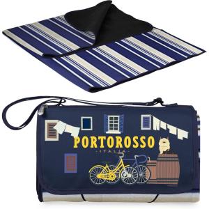 PICNIC TIME Disney Pixar Luca Blanket Tote Outdoor Picnic Blanket, Beach Blanket, Camping Blanket, (Blue Stripe Pattern with Navy Flap)