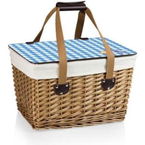 PICNIC TIME Disney Pixar Ratatouille Canasta Wicker Picnic Basket with Lid, Small Picnic Basket for 2, (Beige Canvas with Blue Gingham Lid)