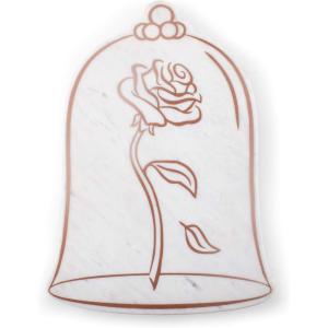 PICNIC TIME Disney Princess Beauty & the Beast Marble Serving Stone, Cheese Board, Charcuterie Board, Serving Tray, (White Marble with Rose Gold Accents)