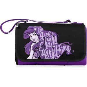 PICNIC TIME Disney Princess The Little Mermaid Blanket Tote Outdoor Picnic Blanket, Beach Blanket, Camping Blanket, (Purple with Black Flap)