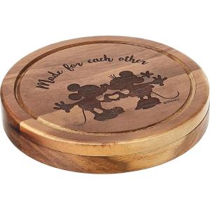 PICNIC TIME Disney Ratatouille Acacia Brie Cheese Board & Knife Set, Charcuterie Board with Swivel Tool Drawer, Premium Wood Cutting Board, Perfect Disney Gift for Entertaining (Acacia Wood)(Disney Mickey Mouse & Minnie Mouse – Acacia Wood)