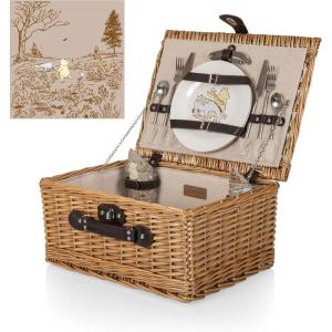 PICNIC TIME Disney Winnie the Pooh Classic Picnic Basket for 2, Romantic Picnic for 2, Wicker Picnic Set, (Beige Canvas)(Disney Winnie the Pooh – Beige)