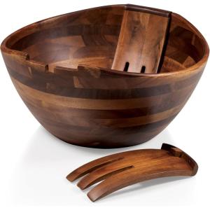 PICNIC TIME Fabio Viviani Mescolare Large Salad Bowl with Integrated Serving and Tossing Tools, (Acacia Wood)