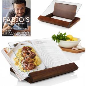 PICNIC TIME Fabio Viviani Prodigio Cookbook Stand with Tempered Glass, Recipe Stand, Kitchen Cookbook Holder, (Acacia Wood)(Fabio Viviani – Bookstand & Signed Cookbook)