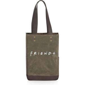 PICNIC TIME Friends 2 Bottle Insulated Wine Bag, Distressed Waxed Canvas Wine Tote Bag, Wine Gift Bag, (Khaki Green with Beige Accents)